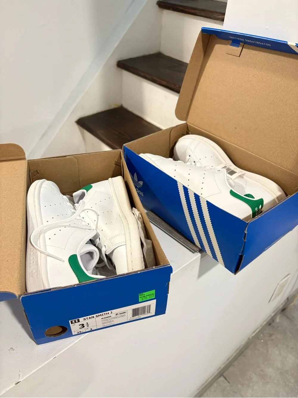 adidas White Sneakers with Green Heel Accent